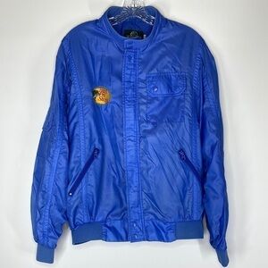 Vintage Bass Pro Shops Blue Satin Zip Up Jacket Size Large 80s